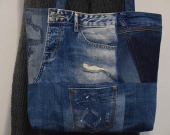 Patchwork denim bag,upcycled denim tote bag,Summer denim bag,slouchy soft shoulder bag,Hippie Boho style,denim patchwork,vegan,zero waste
