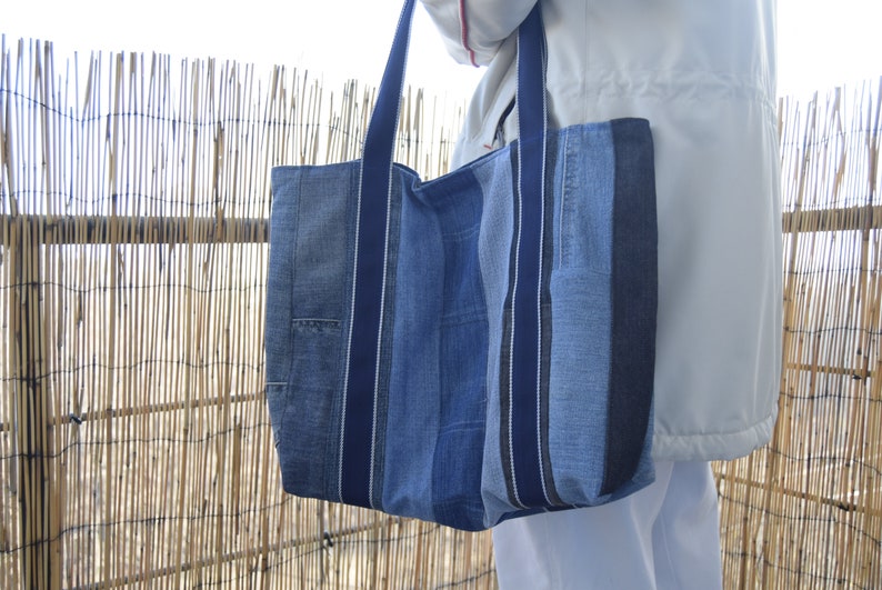 Medium Denim Handbag,recycled Denim ,zero Waste,pachwork Tote Bag ...