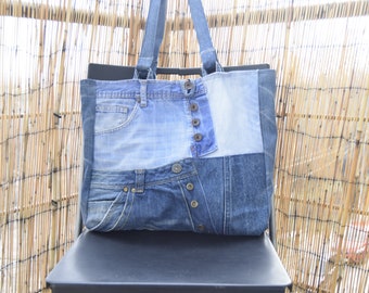 Tote de mezclilla de reciclados bolso - Etsy España