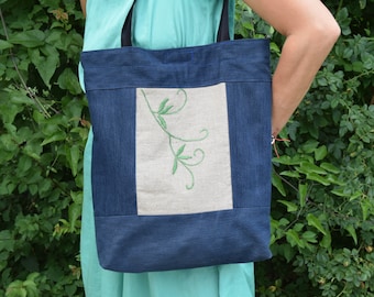 Denim Tote / Denim Handbag / Grocery Bag / Market Bag / Tote Bag / Denim Bag / Recycled Tote / Boho Hippie Bag