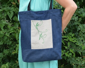 Denim Tote / Denim Handbag / Grocery Bag / Market Bag / Tote Bag / Denim Bag / Recycled Tote / Boho Hippie Bag