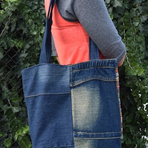 Blue Denim Handbag, Embroidered Tote Bag, Recycled Shoulder Bag, Ethnic ...