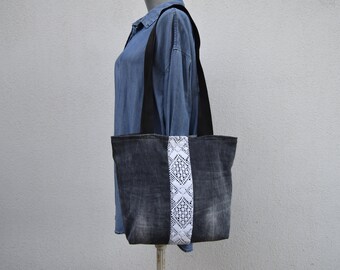 Denim and lace handbag,Shoulder bag,boho chic denim bag,Beach bag,Bohemian purse,Vintage lace bag,Resort bag,Designer bag, Handmade handbag