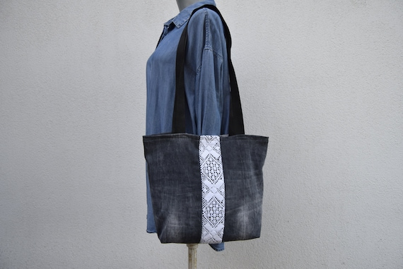 Denim and lace handbag,Shoulder bag,boho chic denim bag,Beach bag,Bohemian purse,Vintage lace bag,Resort bag,Designer bag, Handmade handbag