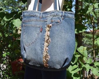 Demin Tote, Recycled Tote Bag, Big Denim purse, Blue demin bag, Denim beach bag, Shopping bag