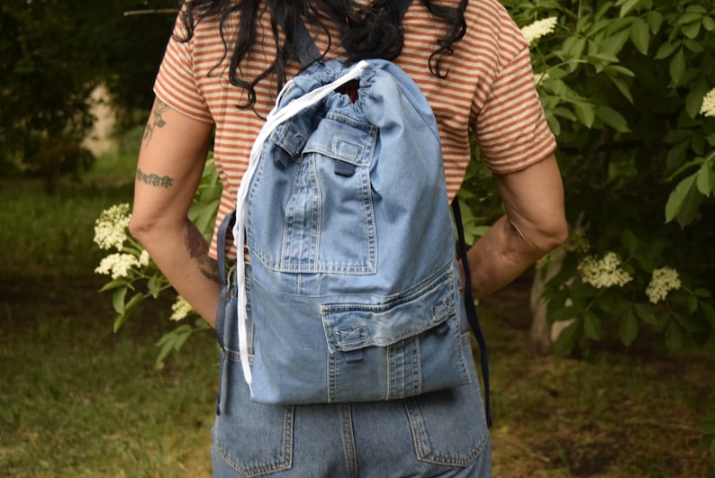 Denim backpack,Hipster backpack,Women backpack,backpack for teenagers,medium size backpack,Blue denim,Urban backpack,backpack for every day image 1