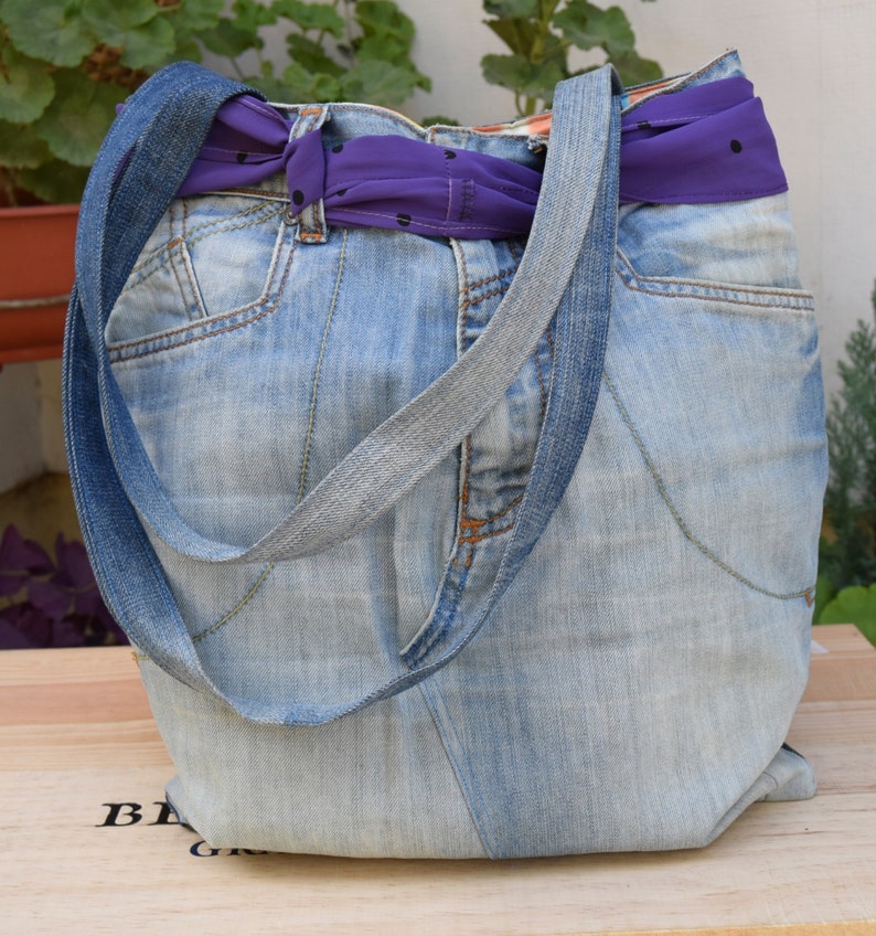 Denim Tote, Big Recycled Bag, Jeans Market Bag, Denim Handpurse, Fabric ...