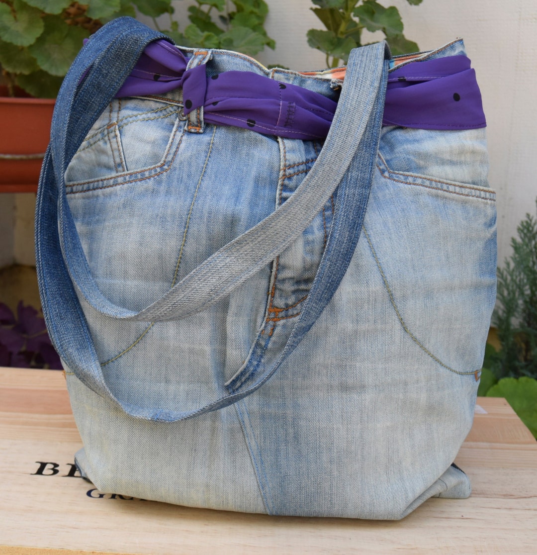 Denim Tote, Big Recycled Bag, Jeans Market Bag, Denim Handpurse, Fabric ...