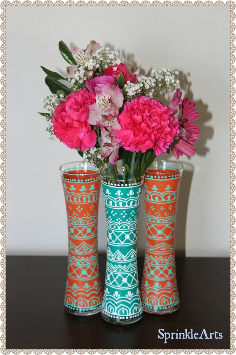 Glass Vase Indian Henna Mehndi Design Hand Painted Wedding Etsy