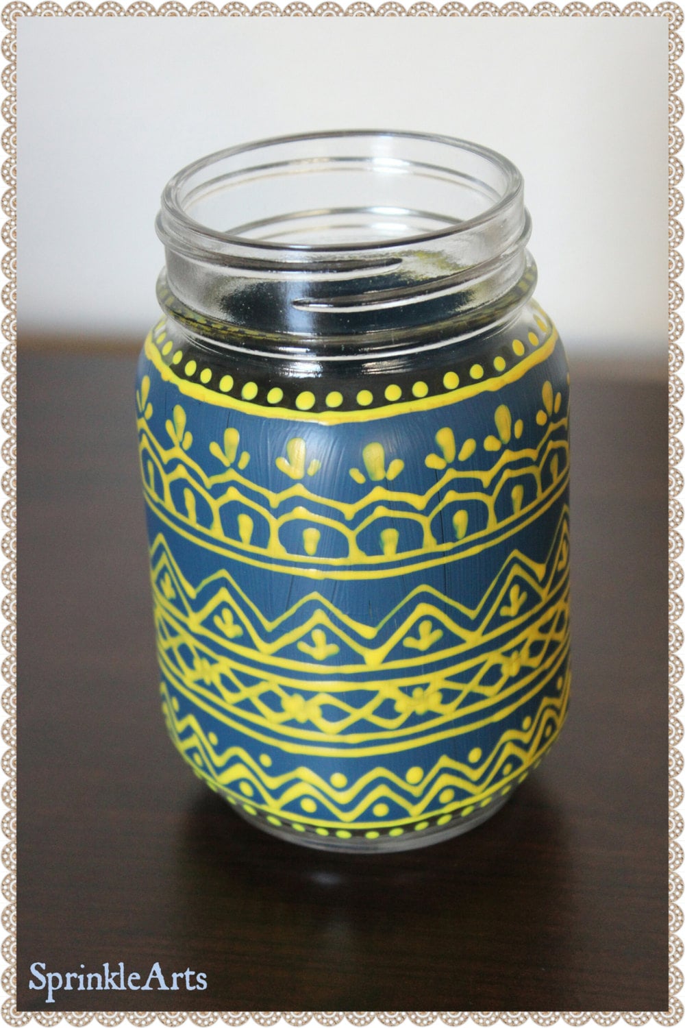 Mason Jar, Indian Henna, Mehndi Design, Vase, Candle Holder