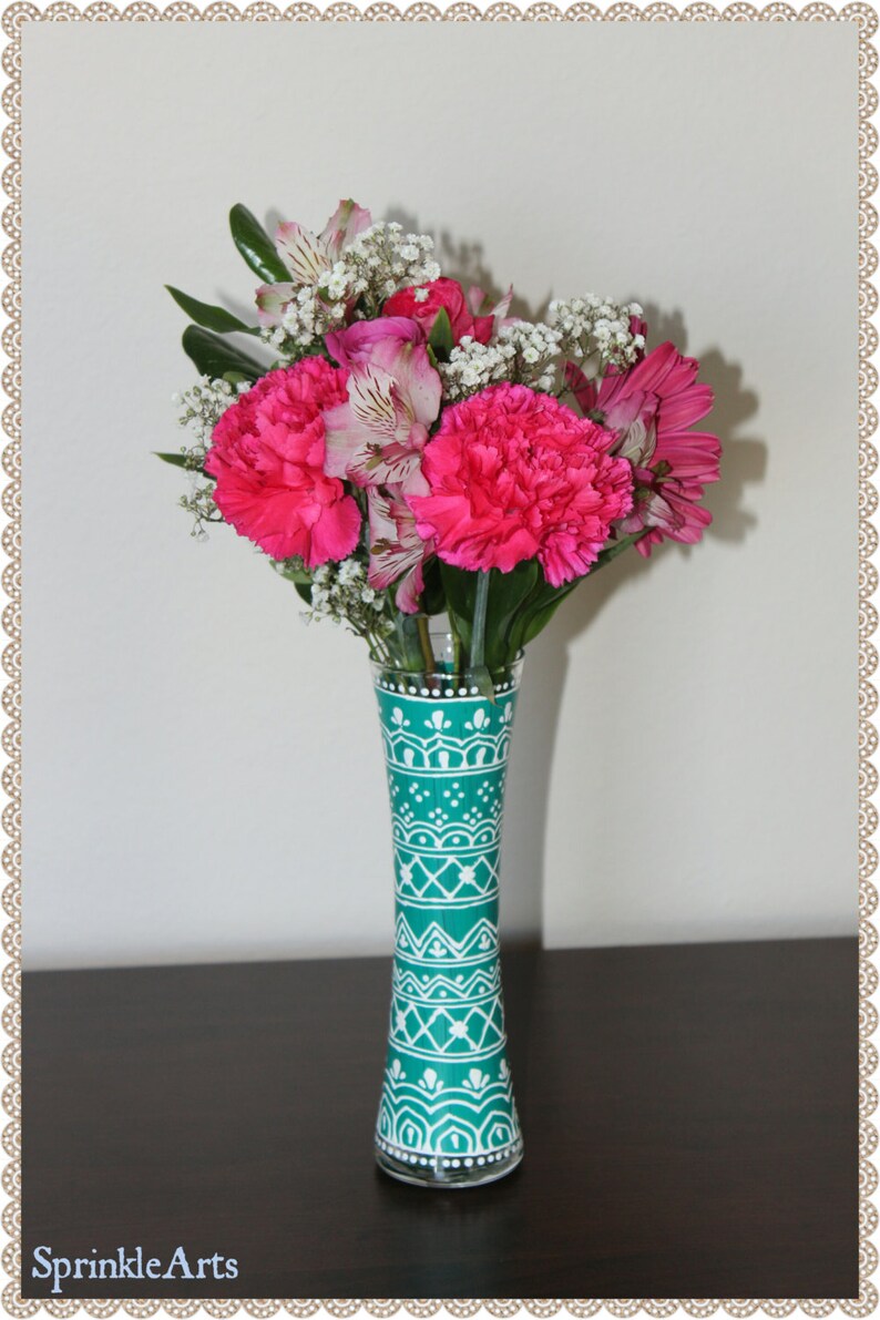 Glass Vase Indian Henna Mehndi Design Hand Painted Wedding Etsy