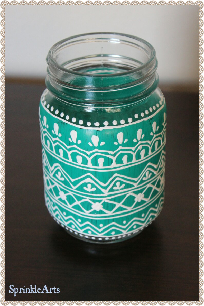 Mason Jar Indian Henna Mehndi Design Vase Candle Holder Etsy