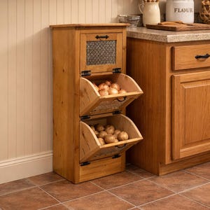 Handcrafted Wooden Potato and Onion Storage Bin
