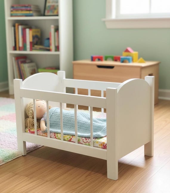 Handmade Wooden Fancy Doll Crib for 18-Inch Dolls