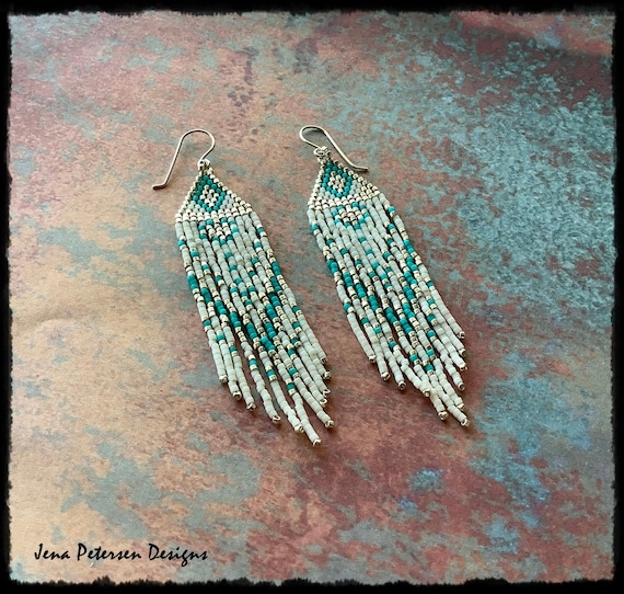 Exquisite Native American Yellowstone Sterling Silver Long Drop Earrings Exquisite Native American Yellowstone Sterling Silver Long Drop Earrings