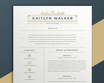 Resume Template / Resume Template Word | Resume | Cv | Cv Template | 2 Page | Instant download | Gold | Minimalistic | Cover Letter | Icons