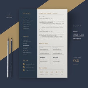 Resume Resume Template Word Resume Resume Template Word Modern Cv Resume Blue Cv Gold Resume Teacher Cv Cv Template Gold image 5