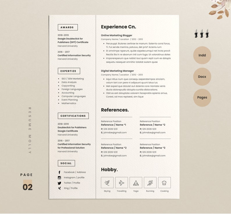 Resume Template Professional Resume Template for Word & Pages, Clean CV Template Resume and Cover Letter Template Cv for Word Cv image 5