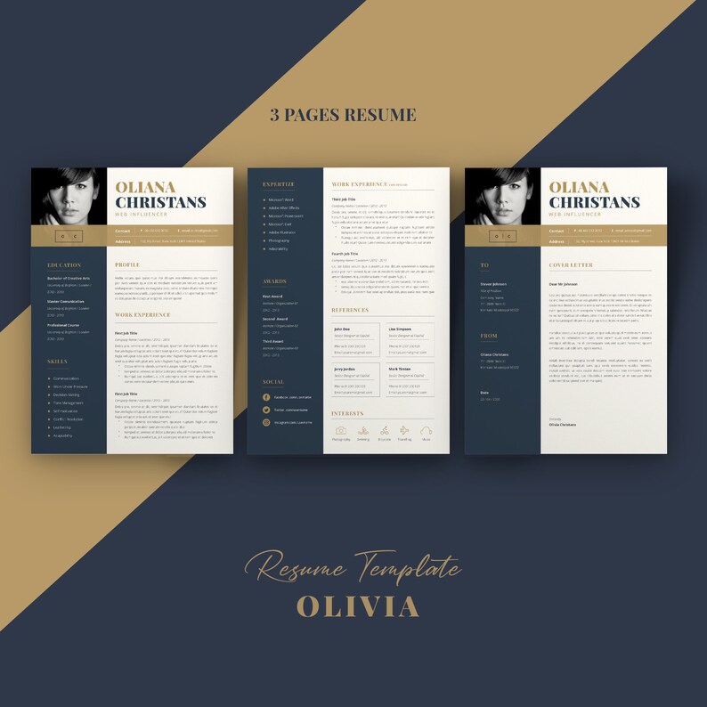 Resume Resume Template Word Resume Resume Template Word Modern Cv Resume Blue Cv Gold Resume Teacher Cv Cv Template Gold image 7