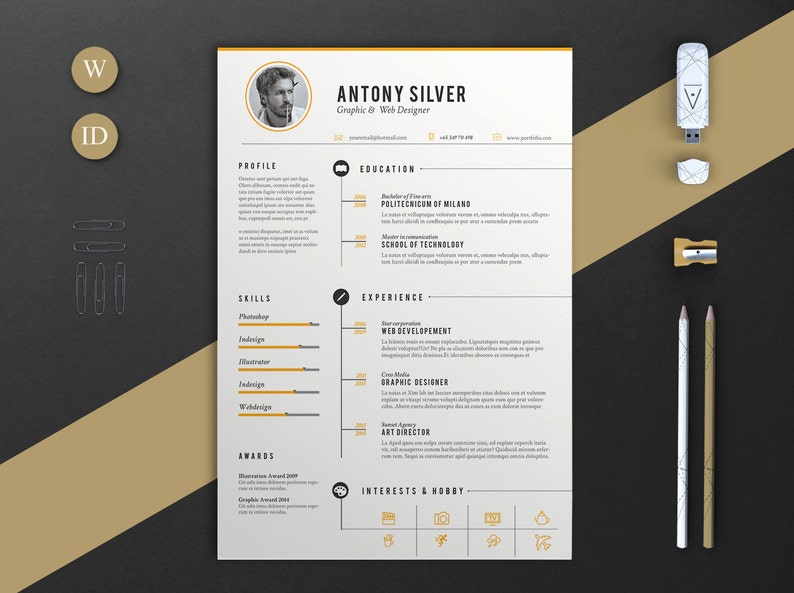 Lebenslauf Vorlage Resümee Professionelle Bewerbung Etsy