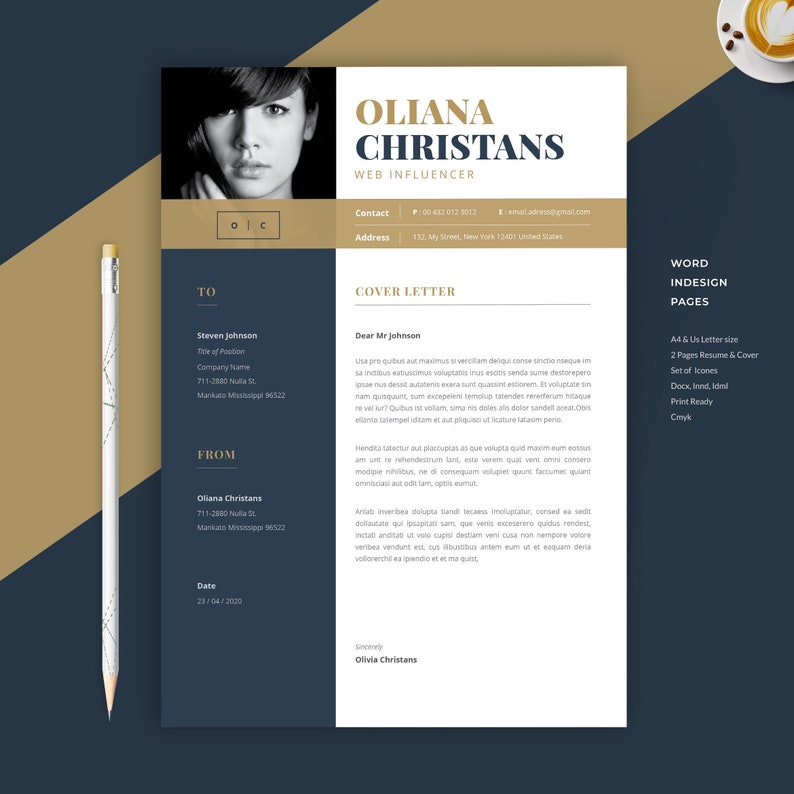 Resume Resume Template Word Resume Resume Template Word Modern Cv Resume Blue Cv Gold Resume Teacher Cv Cv Template Gold image 2