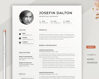 Resume Template / Resume | Minimal resume | Word Resume | 2 Page Resume | Instant download | Cv Template | Teacher Resume | Nurse | Cover