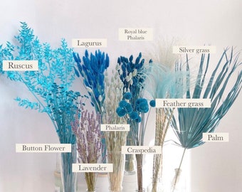 Blue, Dry flower in Blue tone, Lagurus and co, dry flowers for arrangements, DIY dry flower suppy, Flower bouquets, mix your own bouquet