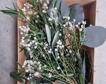 DIY Wedding invitation supply, Preserved Olive leaf with mix eucalyptus and gypsophila, DIY Wedding table decoration, Wedding centerpieces