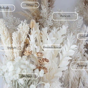 Dry flower bouquets, white and cream tones, Pampas, Lagurus, eucalyptus, dry grass, wedding decoration, Christmas decoration,  white flower