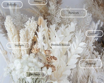 White Premium Collection, Dry flower in white and cream tones, Pampas, Lagurus , dry grass and flowers for arrangements