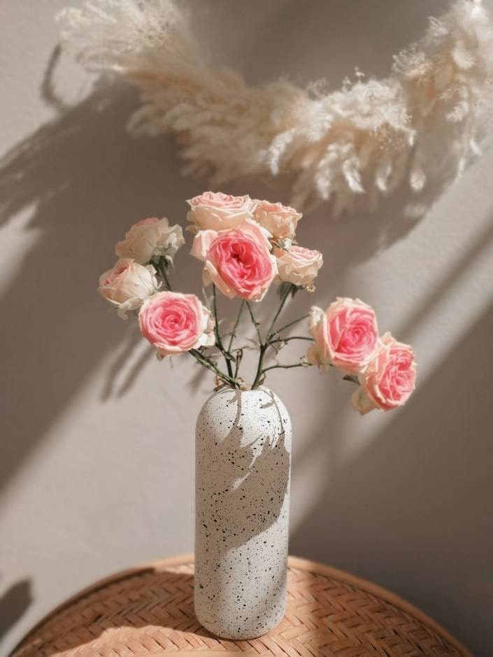 Vase en Verre avec Terrazzo Design ou Sans Fleurs, Points Noirs et Blancs Terrazzo Vase