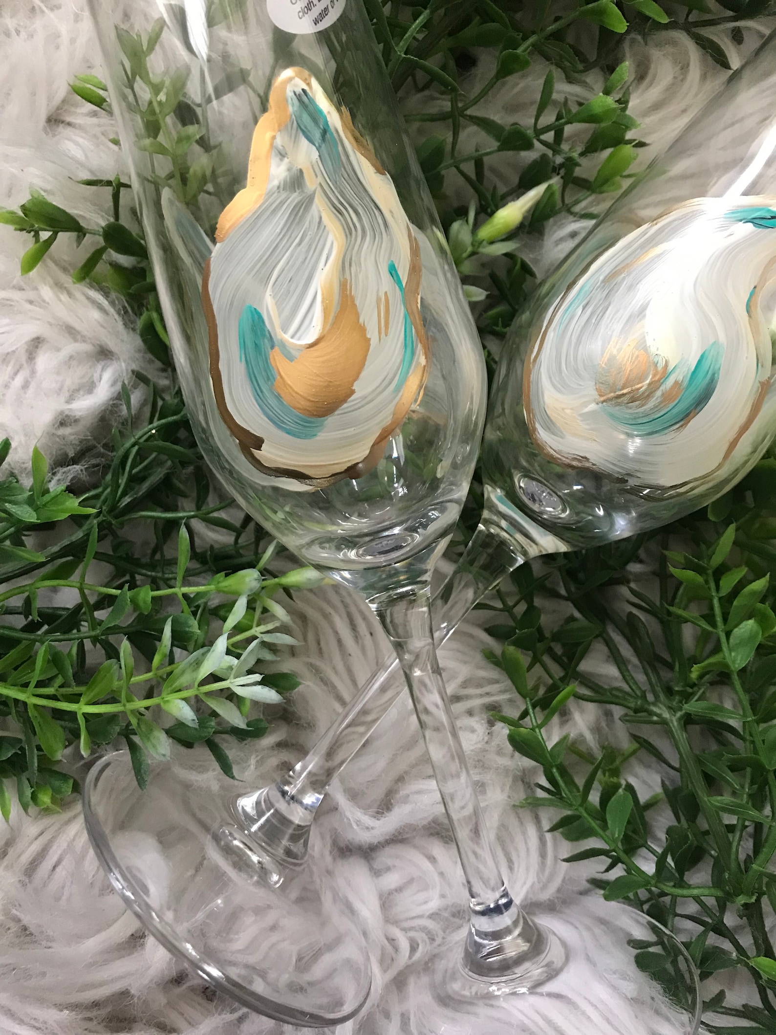 Hand Painted Coastal Wine Glasses Oyster Etsy