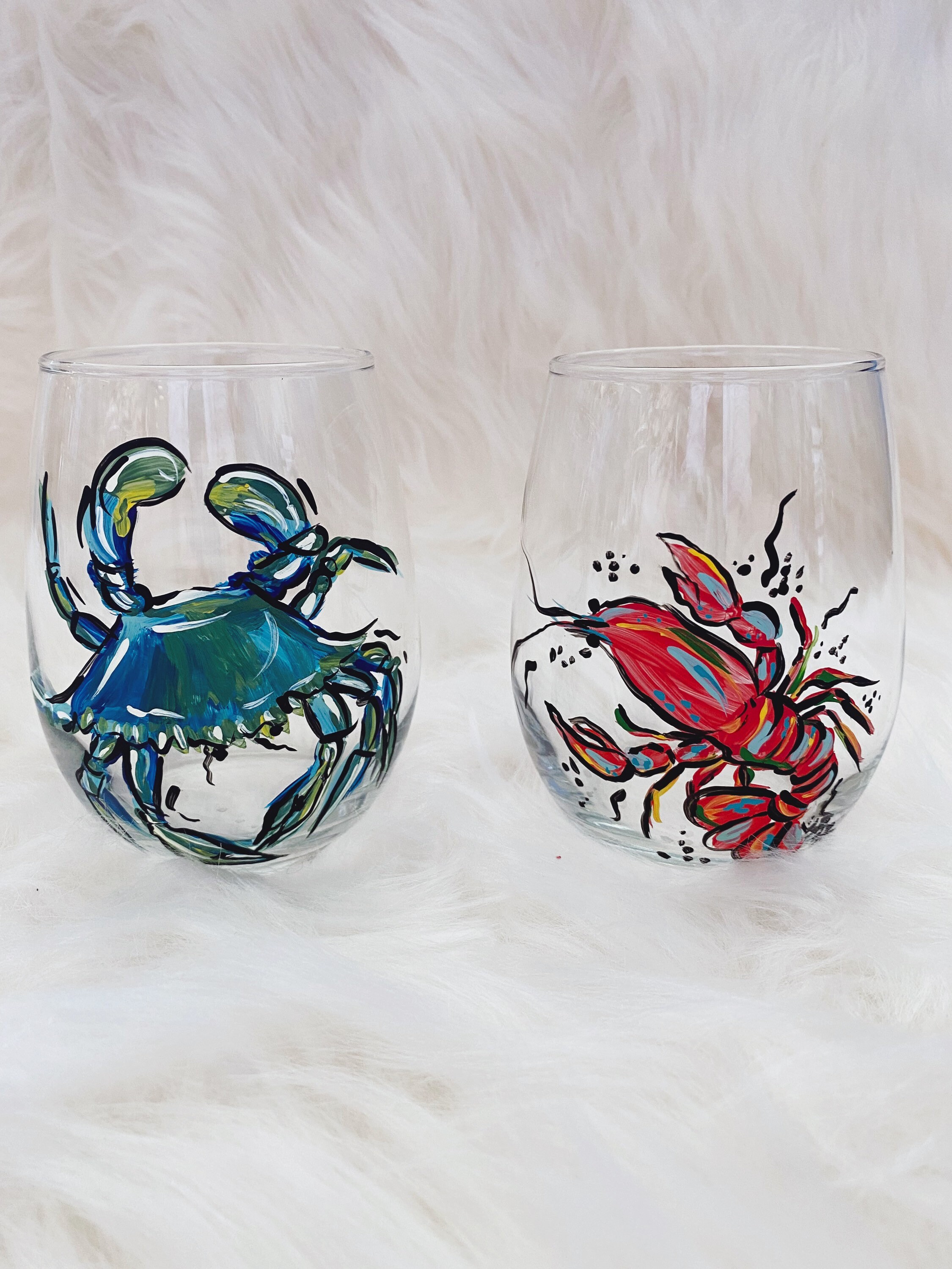 Hand Painted Blue Crab Wine Glass Etsy