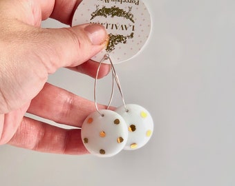 porcelain earring -white gold polka dot
