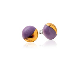 Lilac dip studs porcelain with 22k Gold