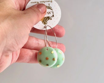 porcelain earring -pink gold polka dot