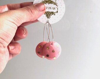 porcelain earring -pink gold polka dot