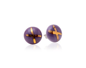 Lilac X studs porcelain with 22k Gold