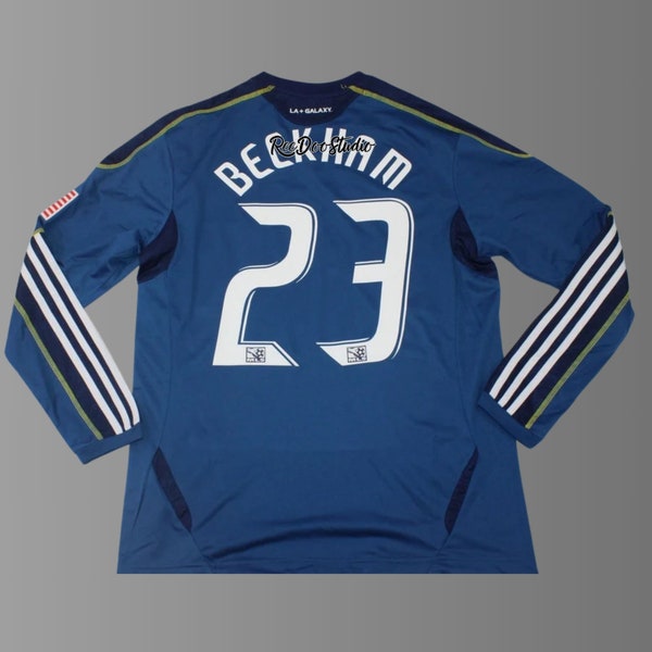 Retro la galaxy 2012 jersey vintage shirt long sleeve away blue beckham formotion model Gift For Him Gift For Fan