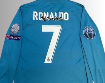 Retro C Ronaldo No. 7 Soccer Uniform, 17-18 Real Madrid, Blue, Jersey Football Set, Short-Logng-Sleeved Uniform,christmas gifts