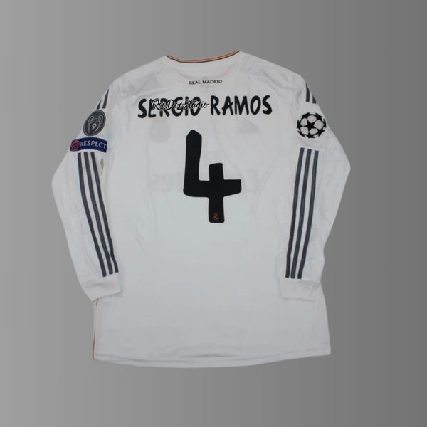 Retro sergio ramos 2014 jersey ucl final lisbon shirt + ucl winners medal long sleeve Gift For Him Gift For Fan