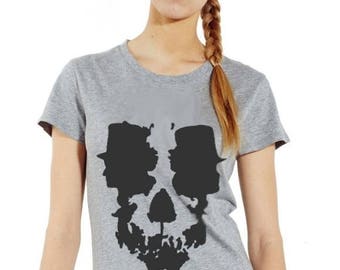 skull optical illusion: S to XXL 100% hand made women's T-shirt