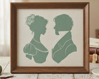 Pride and Prejudice Jane Austen Mr. Darcy and Elizabeth Bennet Regency Cross Stitch Pattern, Needlepoint Embroidery, Instant Download PDF