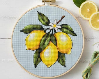 Lemon Mediterranean Citrus Fruit Cross Stitch Pattern Lemons Sour Embroidery Instant Download PDF