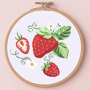 Strawberry Motif Cross Stitch Pattern, Summer Strawberry, Cross Stitch, Needlepoint Embroidery, Instant Download PDF