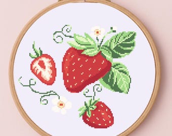Strawberry Motif Cross Stitch Pattern, Summer Strawberry, Cross Stitch, Needlepoint Embroidery, Instant Download PDF