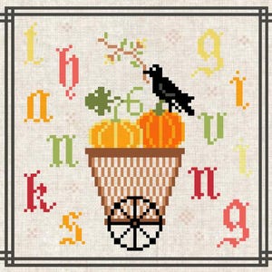 Thanksgiving Autumn Pumpkin Holiday Primitive Motif Sampler Cross Stitch Pattern, Needlepoint Embroidery, DMC floss, Instant Download PDF