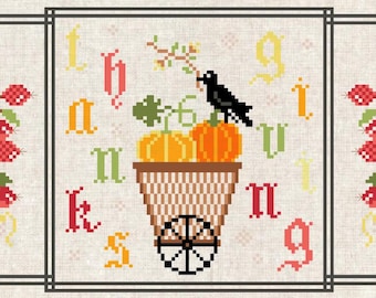 Thanksgiving Autumn Pumpkin Holiday Primitive Motif Sampler Cross Stitch Pattern, Needlepoint Embroidery, DMC floss, Instant Download PDF