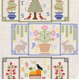 Holiday Primitive Motif Sampler Cross Stitch Pattern, Christmas, Easter, Thanksgiving DMC floss only, Instant Download PDF