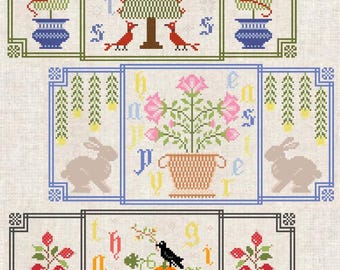 Holiday Primitive Motif Sampler Cross Stitch Pattern, Christmas, Easter, Thanksgiving DMC floss only, Instant Download PDF
